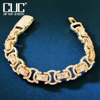 CUC Iced Out Византийский браслет с кубическим цирконием Золотого цвета Мужская Хип-хоп цепочка Модные Рок-украшения 13 мм