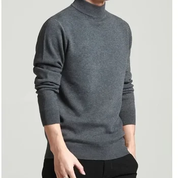 2023 Мужской свитер, пуловер, модная молодежная повседневная однотонная трикотажная рубашка, приталенная нижняя трикотажная рубашка Изображение 2