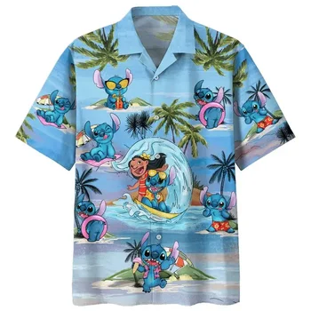 Гавайская рубашка Lilo And Stitch Surf Для Мужчин И Женщин, Повседневная Пляжная Рубашка С Коротким Рукавом, Гавайская рубашка Disney, Модная Рубашка В Стиле Харадзюку Изображение 2
