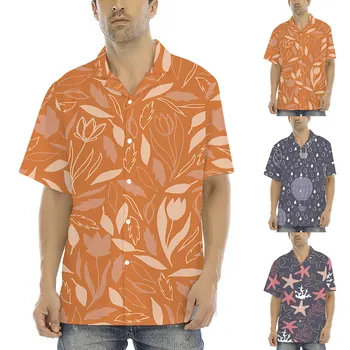 Комплекты мужских рубашек с логотипом на заказ, повседневные пляжные рубашки и шорты на пуговицах с коротким рукавом, цветочная рубашка и шорты, костюмы в этническом стиле, праздничная рубашка