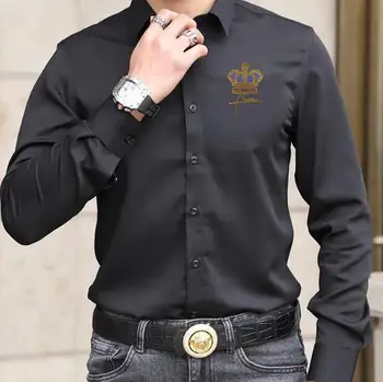 Модная мужская рубашка, дышащая Повседневная одежда с длинным рукавом, брендовое мужское платье Camisa M-4XL Изображение 2