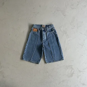 Летние повседневные брюки Уличная одежда Джинсовые шорты Мужские лоскутные карманы Хип-хоп Синие джинсы Модные трендовые брюки