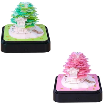3D Art Calendar Memo Pad 2024, Креативные Часы-Календарь Sakura Tree Отрывная Бумага Для Вырезания Липких Заметок DIY Прочный