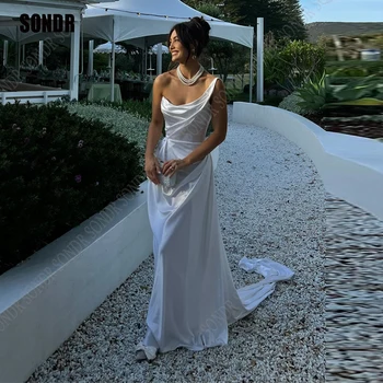 SONDR Элегантное свадебное платье на одно плечо без рукавов-футляр со стреловидным шлейфом Без бретелек для невесты Свадебные платья Vestidos De Novia