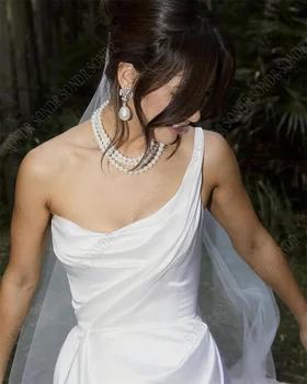 SONDR Элегантное свадебное платье на одно плечо без рукавов-футляр со стреловидным шлейфом Без бретелек для невесты Свадебные платья Vestidos De Novia Изображение 2