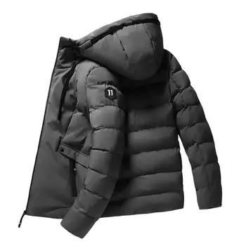С капюшоном хлопка пальто ветрозащитный с капюшоном мужские зимние толстые пальто на подкладке водонепроницаемый теплый с карманами на молнии повседневный уютный пуховик Изображение 2