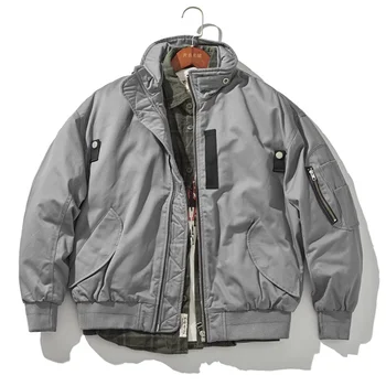Винтажная летная куртка, мужская куртка с подкладкой из белого утиного пуха с двойным вырезом, карго, теплый плотный свободный топ Изображение 2