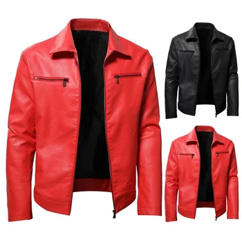 2023 Мужская кожаная одежда Европейская и американская мода Приталенная мужская мотоциклетная одежда из искусственной кожи Кожаная куртка