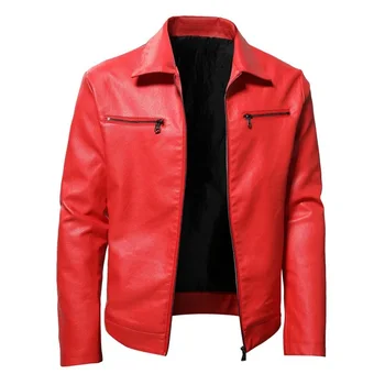 2023 Мужская кожаная одежда Европейская и американская мода Приталенная мужская мотоциклетная одежда из искусственной кожи Кожаная куртка Изображение 2