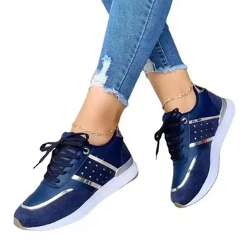 Кроссовки, женская обувь на платформе, Кожаная Женская повседневная обувь в стиле пэчворк, спортивная обувь, женская вулканизированная обувь для бега на открытом воздухе Изображение 2