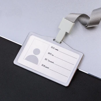 Горизонтальный держатель удостоверения личности из алюминиевого сплава с шейкой на шнурке для женщин и мужчин, держатели деловых рабочих карточек Изображение 2