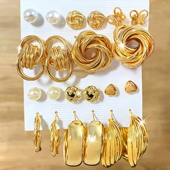 Набор Корейских геометрических сережек FNIO Для женщин, серьги в виде металлических кругов, женские серьги-капли, модные украшения в Богемном стиле 2022