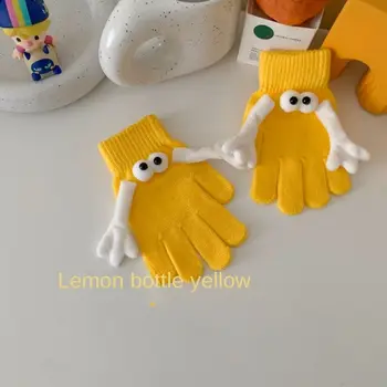 Сенсорный экран, рука об руку, Магнитные Вязаные перчатки, Большеглазая Кукла, детские перчатки с открытыми пальцами, Забавные Милые Изображение 2