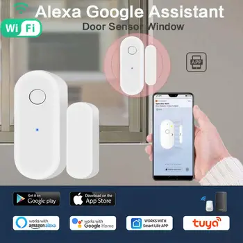 Tuya Smart WiFi Датчик двери, датчик окна, детектор магнитной сигнализации двери, независимый магнитный датчик, работа с Alexa Google Home