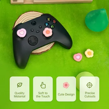 GeekShare 4шт Колпачки для захвата Большого пальца с Цветочным Сердечком для контроллера PS4 PS5 Switch Pro, Набор Силиконовых Колпачков для Больших пальцев для Xbox One Изображение 2