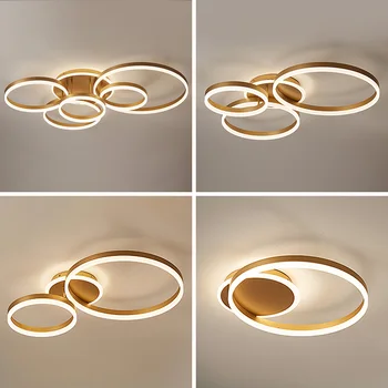 Люстра FSS Led Gold Rings с регулируемой яркостью освещения С выносными потолочными светильниками для гостиной, спальни, внутренних светильников