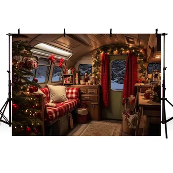 Mehofond Рождественский автомобиль, Зимний Снежный фон для фотостудии, Красный грузовик, портрет новорожденного, фон для фотосессии Изображение 2