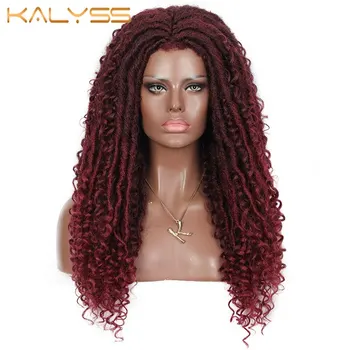 Kalyss 24 Дюйма Красный парик Синтетические косички Парики полный парик средний полный парик с пробором Loc Плетеные парики с вьющимися концами для женщин