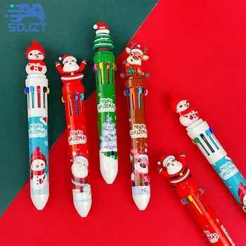 1 шт. Рождественская шариковая ручка 10 цветов, студенческая ручка для печати, цветная ручка, шариковая ручка Санта-Клауса, 0,5 мм, школьные канцелярские принадлежности, подарки для детей