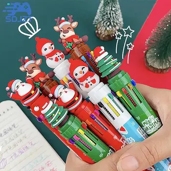 1 шт. Рождественская шариковая ручка 10 цветов, студенческая ручка для печати, цветная ручка, шариковая ручка Санта-Клауса, 0,5 мм, школьные канцелярские принадлежности, подарки для детей Изображение 2