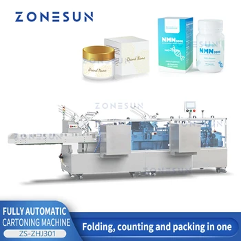 Автоматическая упаковочная машина ZONESUN для картонных коробок ZS-ZHJ301 Косметический флакон, тюбик, баночка для упаковки пищевых продуктов, Маска для лица, Крем для рук