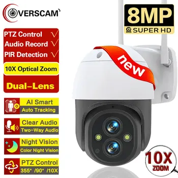 4K 8MP WiFi IP Камеры Видеонаблюдения С Двумя Объективами PTZ Wifi видеокамера для дома мини 10-Кратный Зум Беспроводные Wifi Камеры Видеонаблюдения CCTV