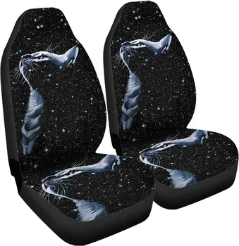Чехлы для автокресел Galaxy Stars с принтом Кота, 2 шт, Универсальная защита передних сидений для мужчин и женщин, Аксессуары для украшения автомобилей Изображение 2