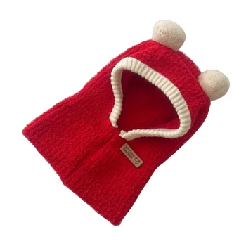 Мягкая интегрированная детская шапка-шарф HUYU для мальчиков и девочек, утолщенная теплая шапочка, однотонная милая шапочка для защиты ушей младенца Изображение 2