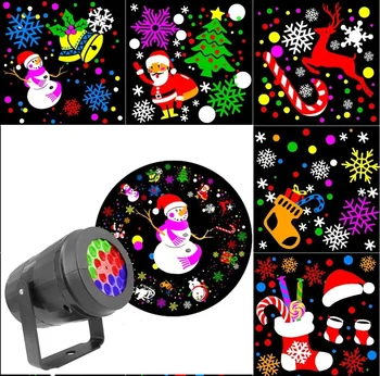 Светодиодный Рождественский проектор освещает 16 снежинок с рисунком, Рождественская метель, вращающееся украшение, атмосфера праздника, Лазерный сценический свет Изображение 2