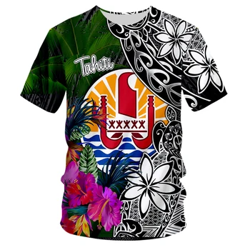 Мужская полинезийская футболка Tahiti Tribe с 3D-печатью, Модная спортивная одежда с круглым вырезом, Негабаритная Повседневная одежда с короткими рукавами Изображение 2