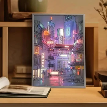 Аниме СВЕТОДИОДНЫЙ светильник с красивым видом на ночной город, HD изображение, узкая рамка, USB-штекер, затемняющий Романтические украшения для дома, ночная лампа Изображение 2
