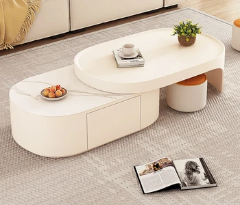 Журнальный столик в кремовом стиле, Выдвижной Многофункциональный Встроенный Современный Минималистичный чайный столик с каменной плитой