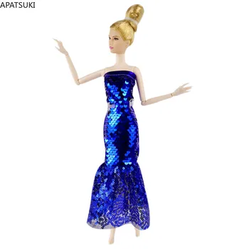 Royalblue Серебряное Уникальное Кукольное Платье Ручной Работы С Блестками Для Куклы Барби Одежда Наряды Вечернее Платье Для 1/6 Куклы BJD Аксессуары Игрушки
