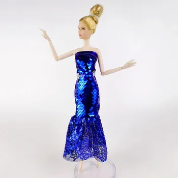 Royalblue Серебряное Уникальное Кукольное Платье Ручной Работы С Блестками Для Куклы Барби Одежда Наряды Вечернее Платье Для 1/6 Куклы BJD Аксессуары Игрушки Изображение 2
