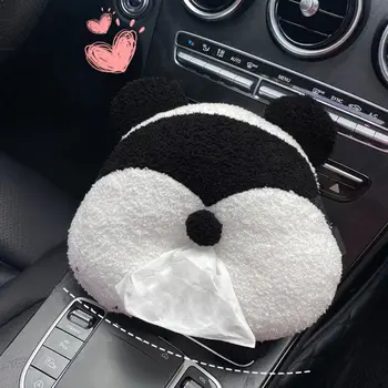 Коробка для салфеток Panda Car, мультяшные автомобильные аксессуары, мягкий мультяшный футляр для бумажных салфеток, держатель для салфеток для автомобильного сиденья Изображение 2