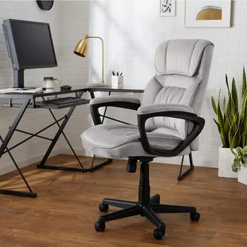 Компьютерное кресло Светло-серого цвета из ультрамягкой микрофибры, классический офисный стол, компьютерный стул с регулируемой поясничной поддержкой, поворотный игровой Изображение 2