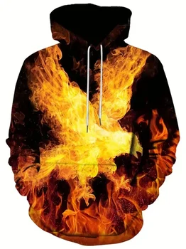 2023 Толстовки с капюшоном для мужчин с принтом Burning Flames, мужской повседневный пуловер, толстовка с капюшоном и карманом-кенгуру на весну-осень