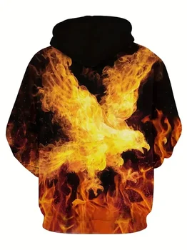 2023 Толстовки с капюшоном для мужчин с принтом Burning Flames, мужской повседневный пуловер, толстовка с капюшоном и карманом-кенгуру на весну-осень Изображение 2
