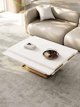 Журнальный столик с откидной каменной панелью и обеденный стол двойного назначения в современной минималистичной гостиной для домашнего использования Изображение 2
