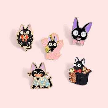 Булавки с эмалью Black Cat JiJi, изготовленные на заказ Броши с животными из мультфильмов, значки на лацканах, украшения для воротника рюкзака, подарки для друзей Оптом