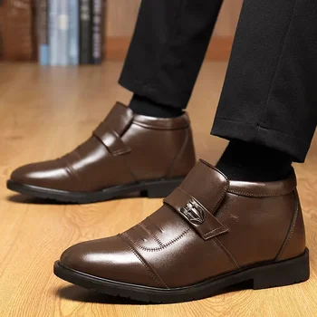 Мужские ботинки из натуральной кожи, зимняя теплая обувь из воловьей кожи, плюшевые черные ботинки Челси, мужские противоскользящие ботильоны большого размера
