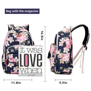 Новые рюкзаки с цветочным принтом и USB-зарядкой, Женская Нейлоновая водонепроницаемая школьная сумка для девочки-подростка, Повседневный рюкзак для ноутбука, Женский рюкзак для путешествий Изображение 2