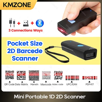 Мини Портативный 1D 2D Bluetooth сканер штрих-кода 2,4 ГГц Беспроводное USB проводное подключение считыватель QR-кодов для телефонов/iPad/Windows