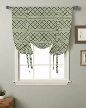 Занавеска с геометрической текстурой цвета шалфея для гостиной, римские шторы для кухни, кафе, короткие шторы на завязках