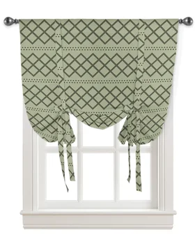 Занавеска с геометрической текстурой цвета шалфея для гостиной, римские шторы для кухни, кафе, короткие шторы на завязках Изображение 2