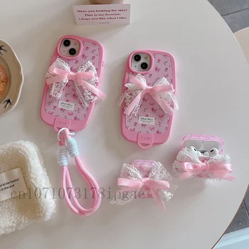 Розовый кружевной цветок-бабочка с подвесной цепочкой Чехол для телефона Iphone 11 12 13 14 15 Pro Max XS X XR Модные новинки в подарок