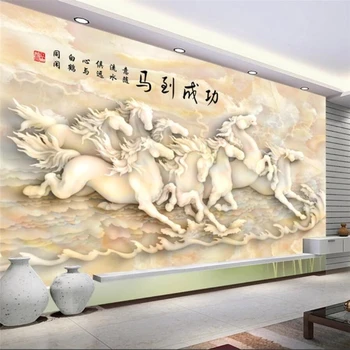 бейбехан Пользовательские обои 3d фрески властная восьмерка лошадей мраморные рельефные стены гостиная спальня ресторан 3d обои