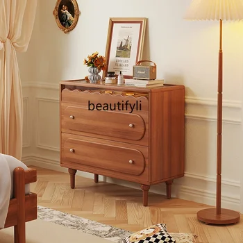 Французский ретро комод из массива дерева Настенная спальня Задняя бабка Шкаф для хранения Трех ведер Комод