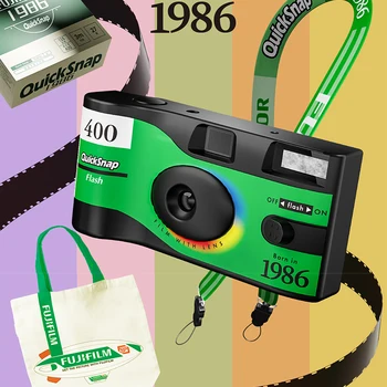 Fujifilm QuickSnap 1986 Одноразовый Пленочный фотоаппарат В Подарочной коробке, Винтажный Пленочный аппарат, фотопринтер (срок годности: декабрь 2024) Изображение 2