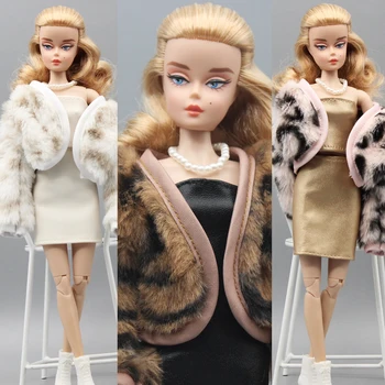Комплект женской одежды / кожаный топ + юбка + плюшевое пальто / 30 см кукольная одежда зимняя одежда Для 1/6 Xinyi Fr2 ST Куклы Барби